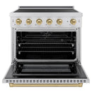 ZLINE Autograph Edition 36-Inch, 5.2 Cu. Ft. Paramount Induction Range with 5 Element Cooktop and Electric Convection Oven in Satin Stainless Steel with Champagne Bronze Accents (SINRSZ-36-CB)