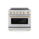ZLINE Autograph Edition 36-Inch, 5.2 Cu. Ft. Paramount Induction Range with 5 Element Cooktop and Electric Convection Oven in Satin Stainless Steel with Champagne Bronze Accents (SINRSZ-36-CB)