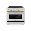 ZLINE Autograph Edition 36-Inch, 5.2 Cu. Ft. Paramount Induction Range with 5 Element Cooktop and Electric Convection Oven in Satin Stainless Steel with Polished Gold Accents (SINRSZ-36-G)