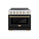 ZLINE Autograph Edition 36-Inch 5.2 Cu. Ft. Paramount Induction Range with 5 Element Cooktop and Electric Convection Oven in Satin Stainless Steel with Black Matte Door and Polished Gold Accents (SINRSZ-BLM36-G)