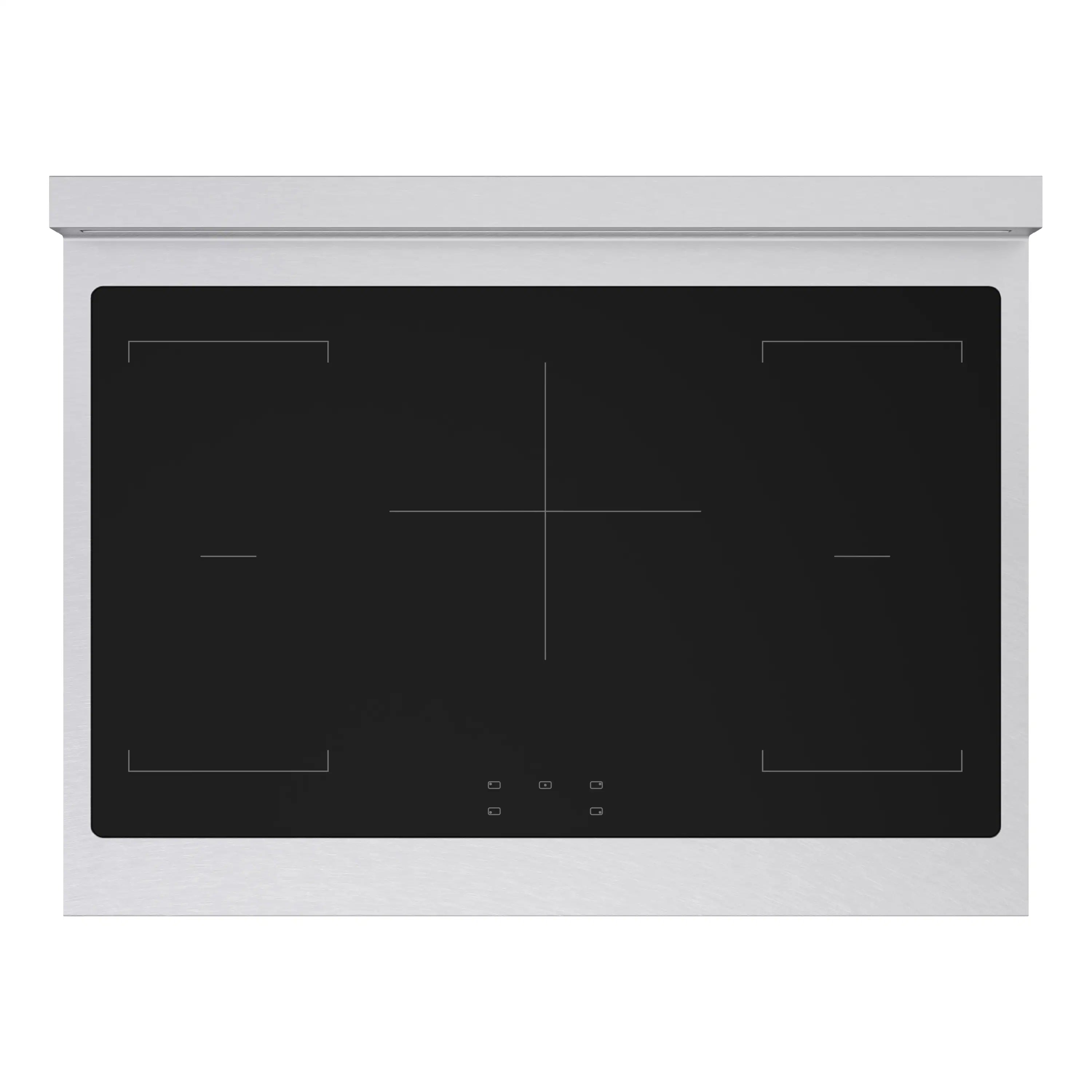 Induction range black glass cooktop with touch control markings