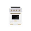 ZLINE Autograph Edition 24-Inch 3.2 cu. ft. Paramount Induction Range with 3 Element Cooktop and Electric Convection Oven in Satin Stainless Steel with White Matte Door and Polished Gold Accents (SINRSZ-WM-24-G)