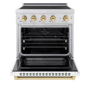 ZLINE Autograph Edition 30-Inch 4.2 cu. ft. Paramount Induction Range with 4 Element Cooktop and Electric Convection Oven in Satin Stainless Steel with White Matte Door and Polished Gold Accents (SINRSZ-WM-30-G)