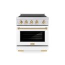 ZLINE Autograph Edition 30-Inch 4.2 cu. ft. Paramount Induction Range with 4 Element Cooktop and Electric Convection Oven in Satin Stainless Steel with White Matte Door and Polished Gold Accents (SINRSZ-WM-30-G)