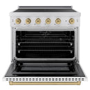 ZLINE Autograph Edition 36-Inch 5.2 Cu. Ft. Paramount Induction Range with 5 Element Cooktop and Electric Convection Oven in Satin Stainless Steel with White Matte Door and Champagne Bronze Accents (SINRSZ-WM-36-CB)