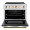 ZLINE Autograph Edition 36-Inch 5.2 Cu. Ft. Paramount Induction Range with 5 Element Cooktop and Electric Convection Oven in Satin Stainless Steel with White Matte Door and Polished Gold Accents (SINRSZ-WM-36-G)