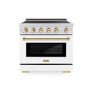 ZLINE Autograph Edition 36-Inch 5.2 Cu. Ft. Paramount Induction Range with 5 Element Cooktop and Electric Convection Oven in Satin Stainless Steel with White Matte Door and Polished Gold Accents (SINRSZ-WM-36-G)