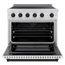 ZLINE Autograph Edition 36-Inch 5.2 Cu. Ft. Paramount Induction Range with 5 Element Cooktop and Electric Convection Oven in Satin Stainless Steel with White Matte Door and Matte Black Accents (SINRSZ-WM-36-MB)
