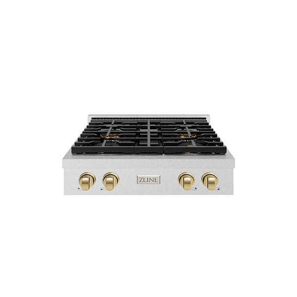 ZLINE Autograph Edition 30-Inch Paramount Gas Rangetop with 4 Burner DuoPro™ Cooktop in Satin Stainless Steel and Champagne Bronze Accents (PSRTSZ-30-CB)