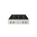 ZLINE Autograph Edition 30-Inch Paramount Gas Rangetop with 4 Burner DuoPro™ Cooktop in Satin Stainless Steel and Polished Gold Accents (PSRTSZ-30-G)