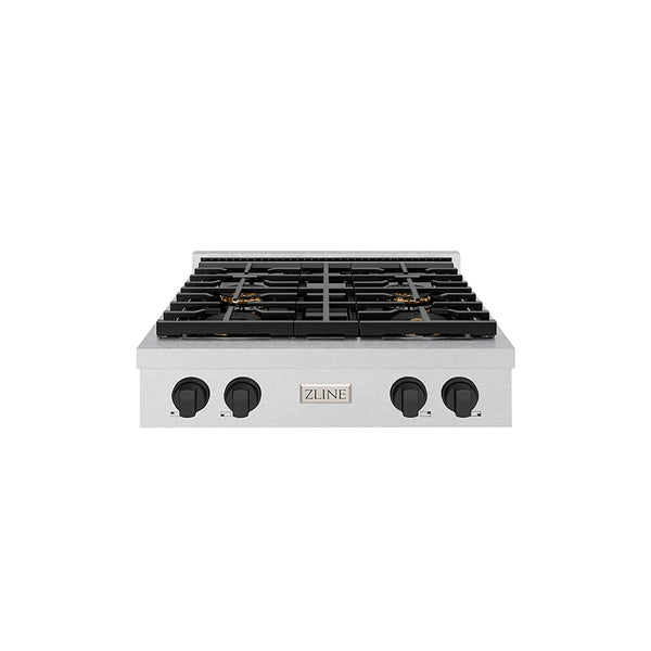 ZLINE Autograph Edition 30-Inch Paramount Gas Rangetop with 4 Burner DuoPro™ Cooktop in Satin Stainless Steel and Matte Black Accents (PSRTSZ-30-MB)