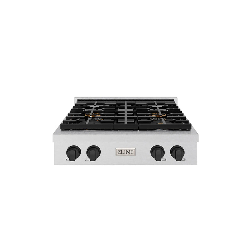 ZLINE Autograph Edition 30-Inch Paramount Gas Rangetop with 4 Burner DuoPro™ Cooktop in Satin Stainless Steel and Matte Black Accents (PSRTSZ-30-MB)