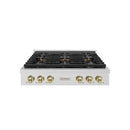 ZLINE Autograph Edition 36-Inch Paramount Gas Rangetop with 6 Burner DuoPro™ Cooktop in Satin Stainless Steel and Champagne Bronze Accents (PSRTSZ-36-CB)