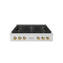 ZLINE Autograph Edition 36-Inch Paramount Gas Rangetop with 6 Burner DuoPro™ Cooktop in Satin Stainless Steel and Polished Gold Accents (PSRTSZ-36-G)