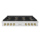 ZLINE Autograph Edition 48-Inch Paramount Gas Rangetop with 8 Burner DuoPro™ Cooktop in Satin Stainless Steel and Champagne Bronze Accents (PSRTSZ-48-CB)