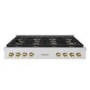 ZLINE Autograph Edition 48-Inch Paramount Gas Rangetop with 8 Burner DuoPro™ Cooktop in Satin Stainless Steel and Polished Gold Accents (PSRTSZ-48-G)