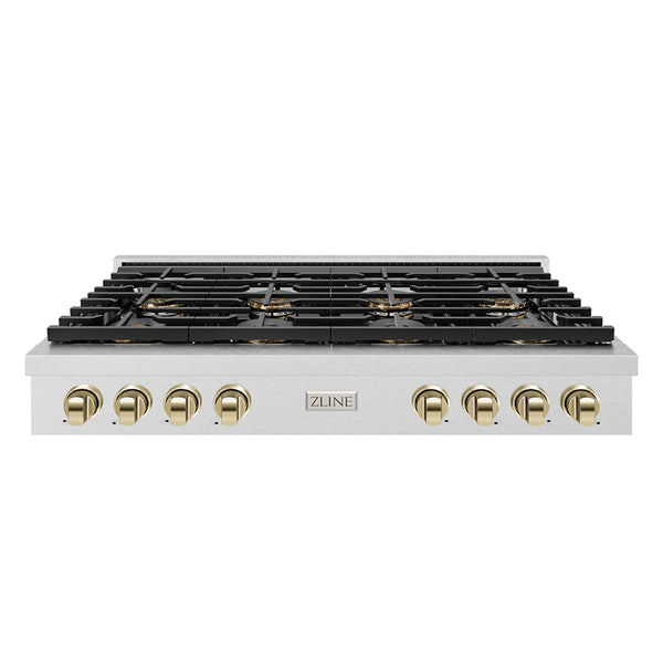 ZLINE Autograph Edition 48-Inch Paramount Gas Rangetop with 8 Burner DuoPro™ Cooktop in Satin Stainless Steel and Polished Gold Accents (PSRTSZ-48-G)