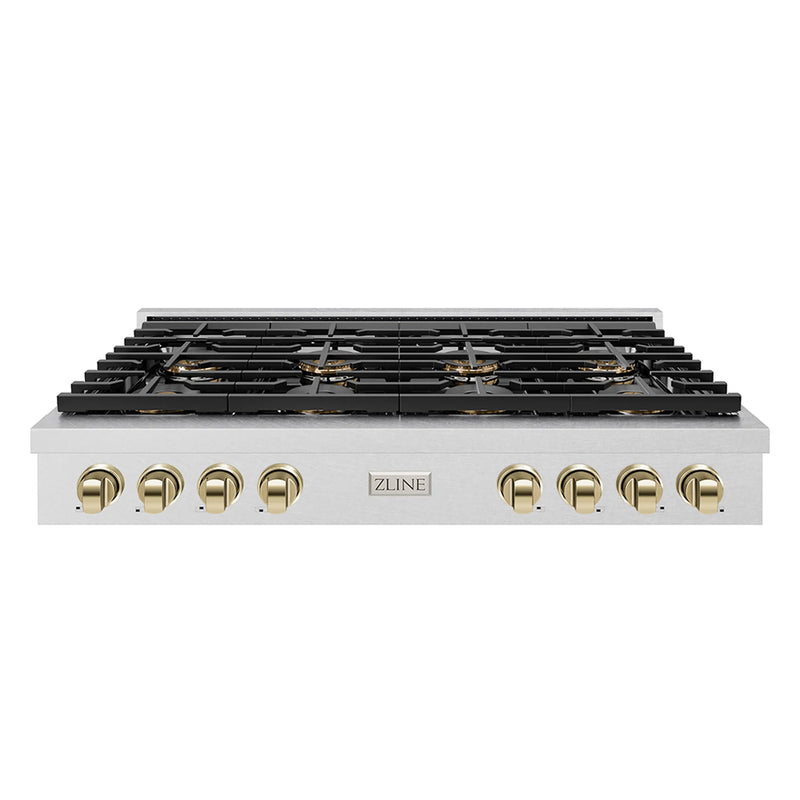 ZLINE Autograph Edition 48-Inch Paramount Gas Rangetop with 8 Burner DuoPro™ Cooktop in Satin Stainless Steel and Polished Gold Accents (PSRTSZ-48-G)