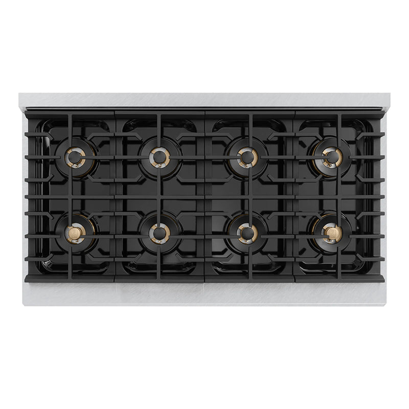 ZLINE Autograph Edition 48-Inch Paramount Gas Rangetop with 8 Burner DuoPro™ Cooktop in Satin Stainless Steel and Polished Gold Accents (PSRTSZ-48-G)