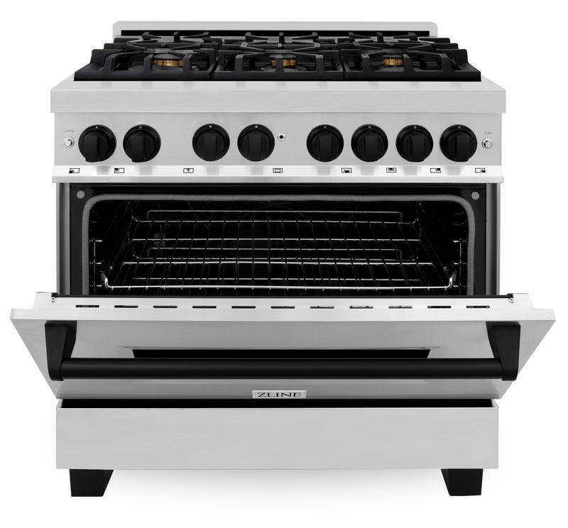 ZLINE Autograph Edition 36-Inch 4.6 cu. ft. Dual Fuel Range with Gas Stove and Electric Oven in Stainless Steel with Matte Black Accents (RAZ-36-MB)