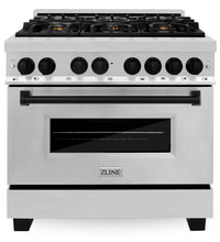 ZLINE Legacy Series Autograph Edition 36-inch Dual Fuel Range with Gas Stove and 4.6 Cu. Ft. Electric Oven in Stainless Steel with Matte Black Accents (RAZ-36-MB)