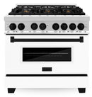 ZLINE Legacy Series Autograph Edition 36-inch Dual Fuel Range with Gas Stove and 4.6 Cu. Ft. Electric Oven in Stainless Steel with White Matte Door and Matte Black Accents (RAZ-WM-36-MB)