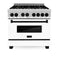 ZLINE Legacy Series Autograph Edition 36-inch Dual Fuel Range with Gas Stove and 4.6 Cu. Ft. Electric Oven in Stainless Steel with White Matte Door and Matte Black Accents (RAZ-WM-36-MB)