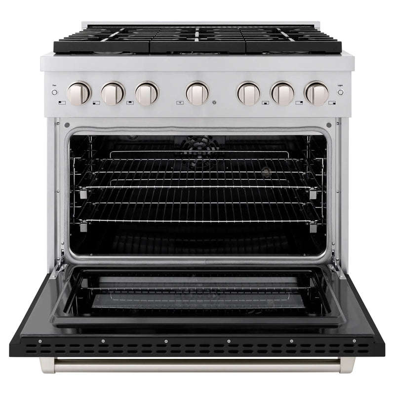 ZLINE 36-Inch 5.2 cu. ft. Paramount Dual Fuel Range with 6 Burner Gas Cooktop and Electric Convection Oven in Stainless Steel with Black Matte Door (SDR-BLM-36)