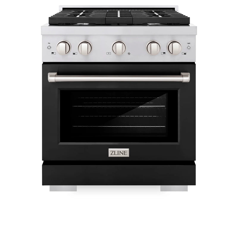 ZLINE 30-Inch Paramount Gas Range with 4 Burner  and 4.2 cu. ft. Convection Gas Oven in Stainless Steel with Black Matte Door (SGR-BLM-30)