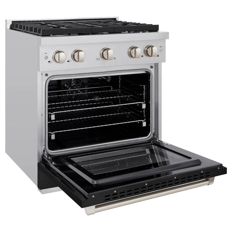 ZLINE 30-Inch 4.2 cu. ft. 4 Burner Gas Range with Convection Gas Oven in Stainless Steel with Black Matte Door (SGR-BLM-30)