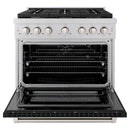 ZLINE 36-Inch Paramount Gas Range with 6 Burner Cooktop and 5.2 cu. ft. Convection Gas Oven in Stainless Steel with Black Matte Door (SGR-BLM-36)