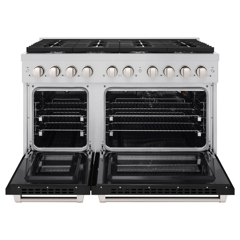 ZLINE 48-Inch Paramount Gas Range with 8 Gas Burners and 6.7 cu. ft. Gas Double Oven in Stainless Steel with Black Matte Doors (SGR-BLM-48)