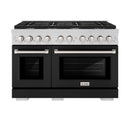 ZLINE 48-Inch Paramount Gas Range with 8 Gas Burners and 6.7 cu. ft. Gas Double Oven in Stainless Steel with Black Matte Doors (SGR-BLM-48)