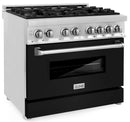 ZLINE 2-Piece Appliance Package - 36-inch Dual Fuel Range with Black Matte Door and Convertible Vent Range Hood in Stainless Steel (2KP-RABLMRH36)