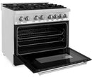 ZLINE 2-Piece Appliance Package - 36-inch Dual Fuel Range with Black Matte Door and Convertible Vent Range Hood in Stainless Steel (2KP-RABLMRH36)
