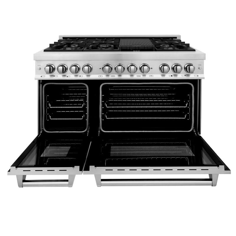 ZLINE 5-Piece Appliance Package - 48-Inch Dual Fuel Range, Hood, Refrigerator with Water Dispenser, Dishwasher, and Microwave Drawer in Stainless Steel