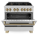 ZLINE Legacy Series Autograph Edition 36-inch Dual Fuel Range with Gas Stove and 4.6 Cu. Ft. Electric Oven in Stainless Steel with Champagne Bronze Accents (RAZ-36-CB)