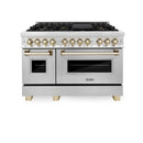 ZLINE Legacy Series Autograph Edition 48-inch Dual Fuel Range with Gas Stove and 6.0 Cu. Ft. Electric Oven in Stainless Steel with Gold Accents (RAZ-48-G)