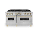 ZLINE Legacy Series Autograph Edition 60-inch Dual Fuel Range with Gas Stove and 7.4 Cu. Ft. Electric Oven in Stainless Steel with Gold Accents (RAZ-60-G)
