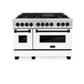 ZLINE Legacy Series Autograph Edition 48-inch Dual Fuel Range with Gas Stove and 6.0 Cu. Ft. Electric Oven in Stainless Steel with White Matte Door and Matte Black Accents (RAZ-WM-48-MB)