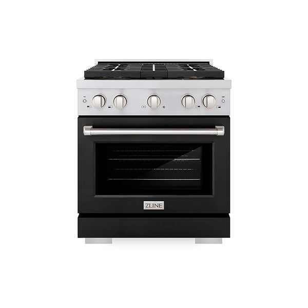 ZLINE 30-Inch 4.2 cu. ft. Paramount Dual Fuel Range with 4 Burner DuoPro™ Cooktop and Electric Convection Oven with Black Matte Door (PSDR-BLM-30)