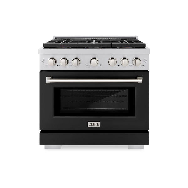 ZLINE 36-Inch 5.2 cu. ft. Paramount Dual Fuel Range with 6 Burner DuoPro™ Cooktop and Electric Convection Oven with Black Matte Door (PSDR-BLM-36)