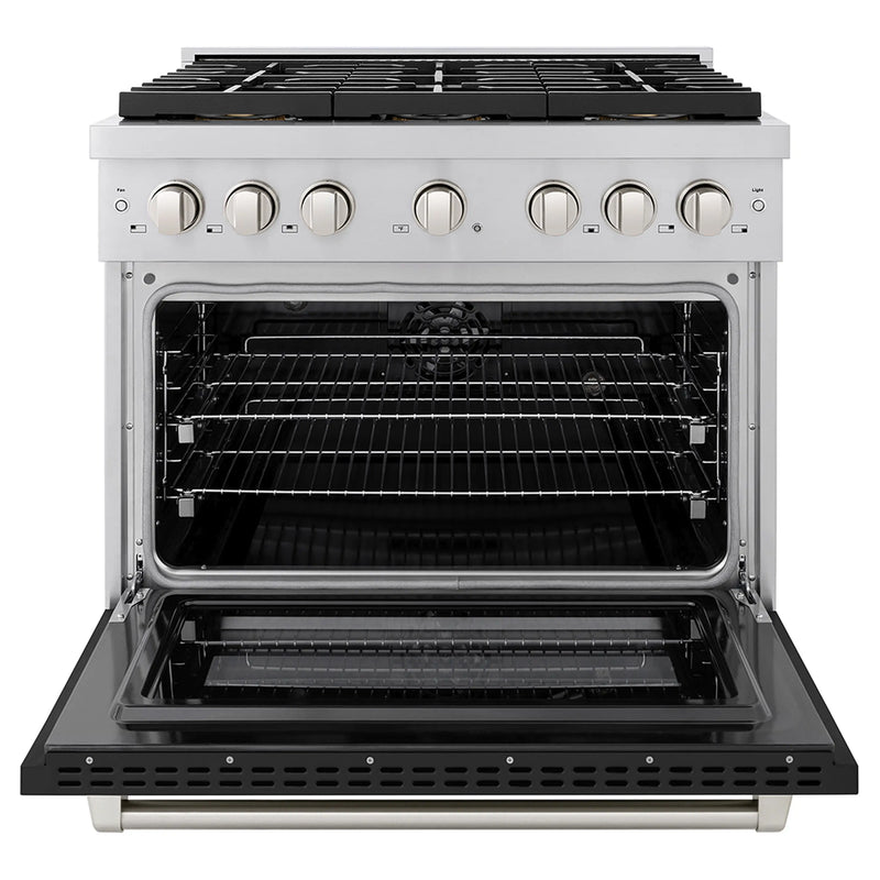 ZLINE 36-Inch 5.2 cu. ft. Paramount Dual Fuel Range with 6 Burner DuoPro™ Cooktop and Electric Convection Oven with Black Matte Door (PSDR-BLM-36)
