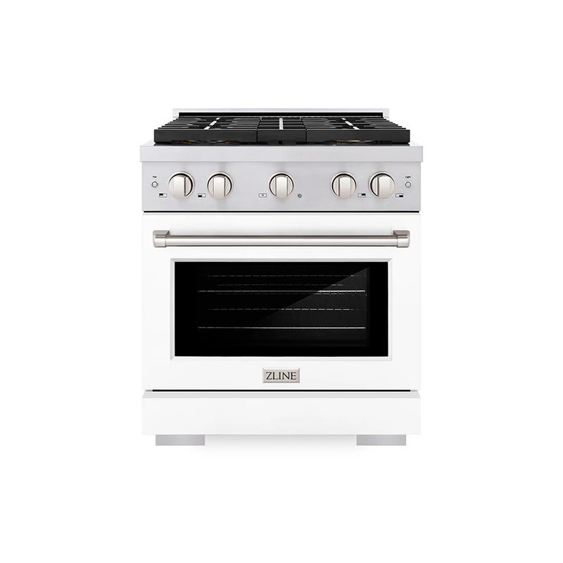 ZLINE 30-Inch 4.2 cu. ft. Paramount Dual Fuel Range with 4 Burner DuoPro™ Cooktop and Electric Convection Oven with White Matte Door (PSDR-WM-30)