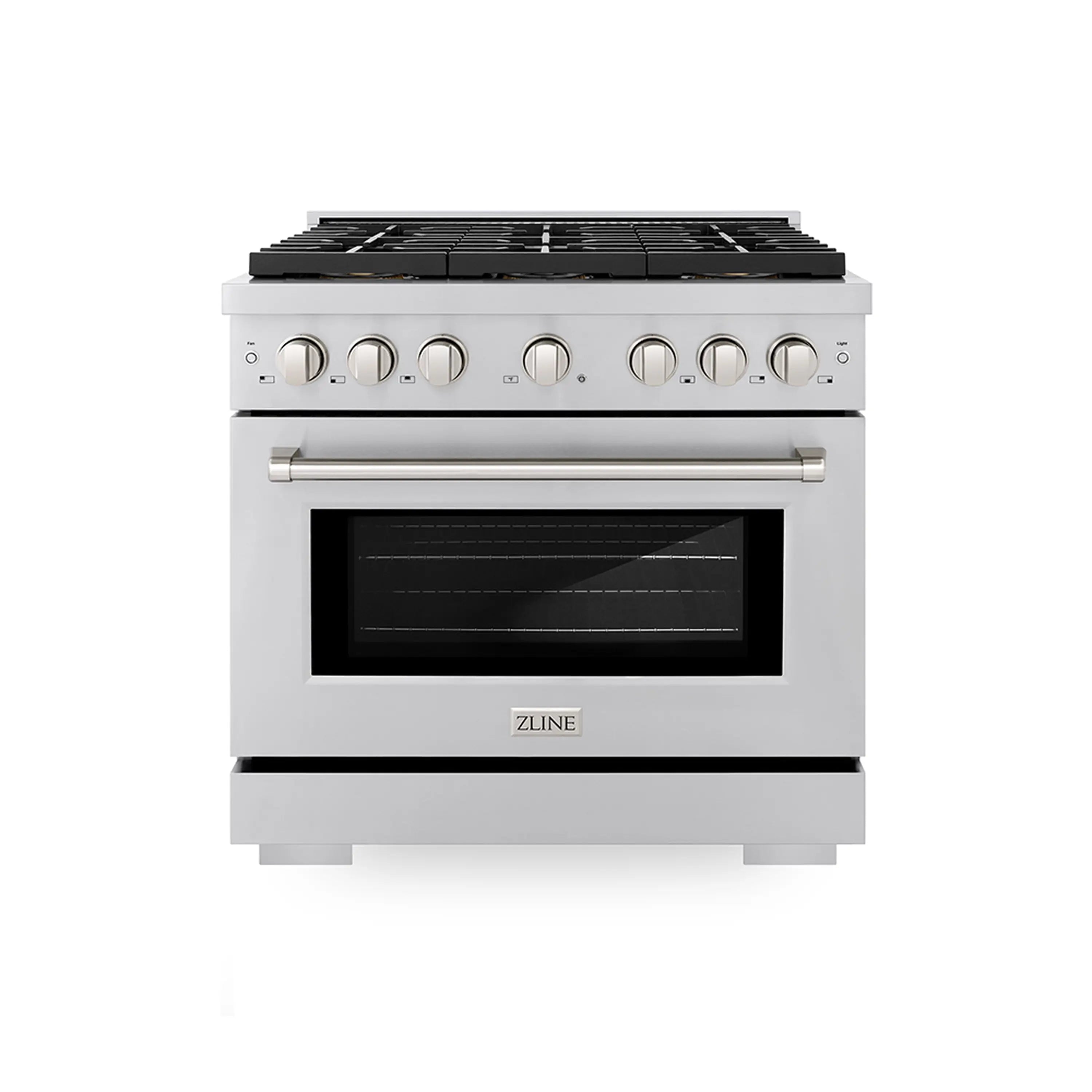 Stainless steel dual fuel range with glass oven door and control panel