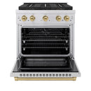 ZLINE Autograph Edition 30-Inch 4.2 cu. ft. Paramount Dual Fuel Range with 4 Burner DuoPro™ Cooktop and Electric Convection Oven in Stainless Steel with Champagne Bronze Accents (PSDRZ-30-CB)