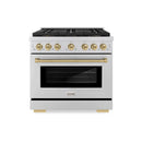 ZLINE Autograph Edition 36-Inch 5.2 cu. ft. Paramount Dual Fuel Range with 6 Burner DuoPro™ Cooktop and Electric Convection Oven in Stainless Steel and Champagne Bronze Accents (PSDRZ-36-CB)