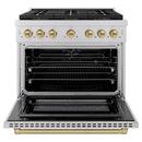 ZLINE Autograph Edition 36-Inch 5.2 cu. ft. Paramount Dual Fuel Range with 6 Burner DuoPro™ Cooktop and Electric Convection Oven in Stainless Steel and Champagne Bronze Accents (PSDRZ-36-CB)