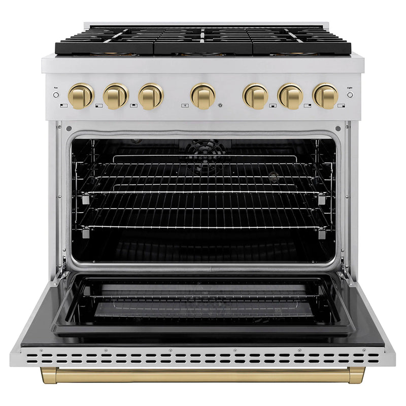 ZLINE Autograph Edition 36-Inch 5.2 cu. ft. Paramount Dual Fuel Range with 6 Burner DuoPro™ Cooktop and Electric Convection Oven in Stainless Steel and Champagne Bronze Accents (PSDRZ-36-CB)