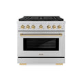 ZLINE Autograph Edition 36-Inch 5.2 cu. ft. Paramount Dual Fuel Range with 6 Burner DuoPro™ Cooktop and Electric Convection Oven in Stainless Steel and Polished Gold Accents (PSDRZ-36-G)
